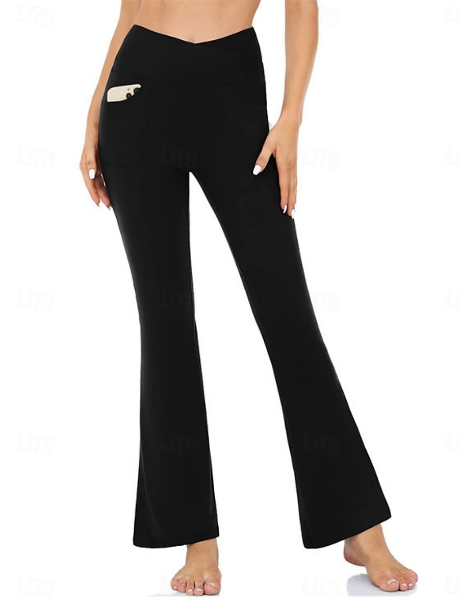 Femmes Pantalons Pantalon décontracté leggings évasés Vacances Mode Streetwear Longueur complète Taille haute Uni Avec Poches Taille Élastique Confortable Élastique Quotidien Yoga Sport & Loisir Noir de 2026 ? $14.99 –P3