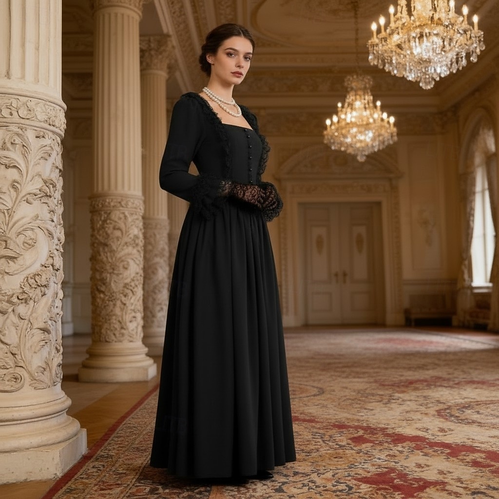 Viktoria Tarzı Středověké Renesanční Šaty Fancy kostým Plesové Dlouhé rukávy Královský oděv Hranatý Maškarní kostým Dámské Fantazie předvečer Všech svatých Karneval Výkon LARP Ren Faire Dospělé Šaty 2026 - $65.99 –P13