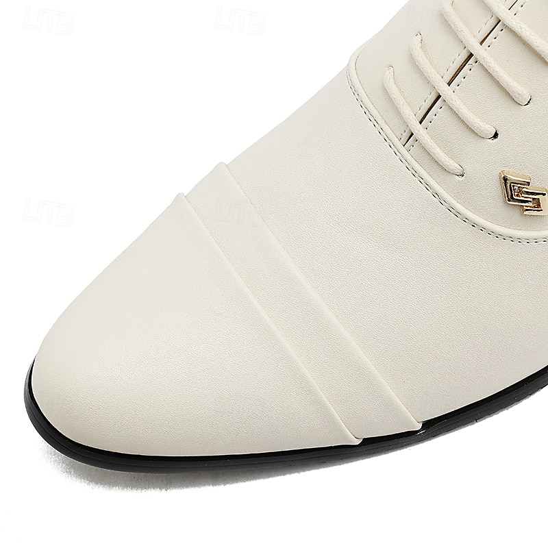 Sapatos sociais masculinos Oxford brancos em couro sintético, com design elegante de amarrar, ideais para casamentos e eventos formais. de 2026 por $54.99 –P5