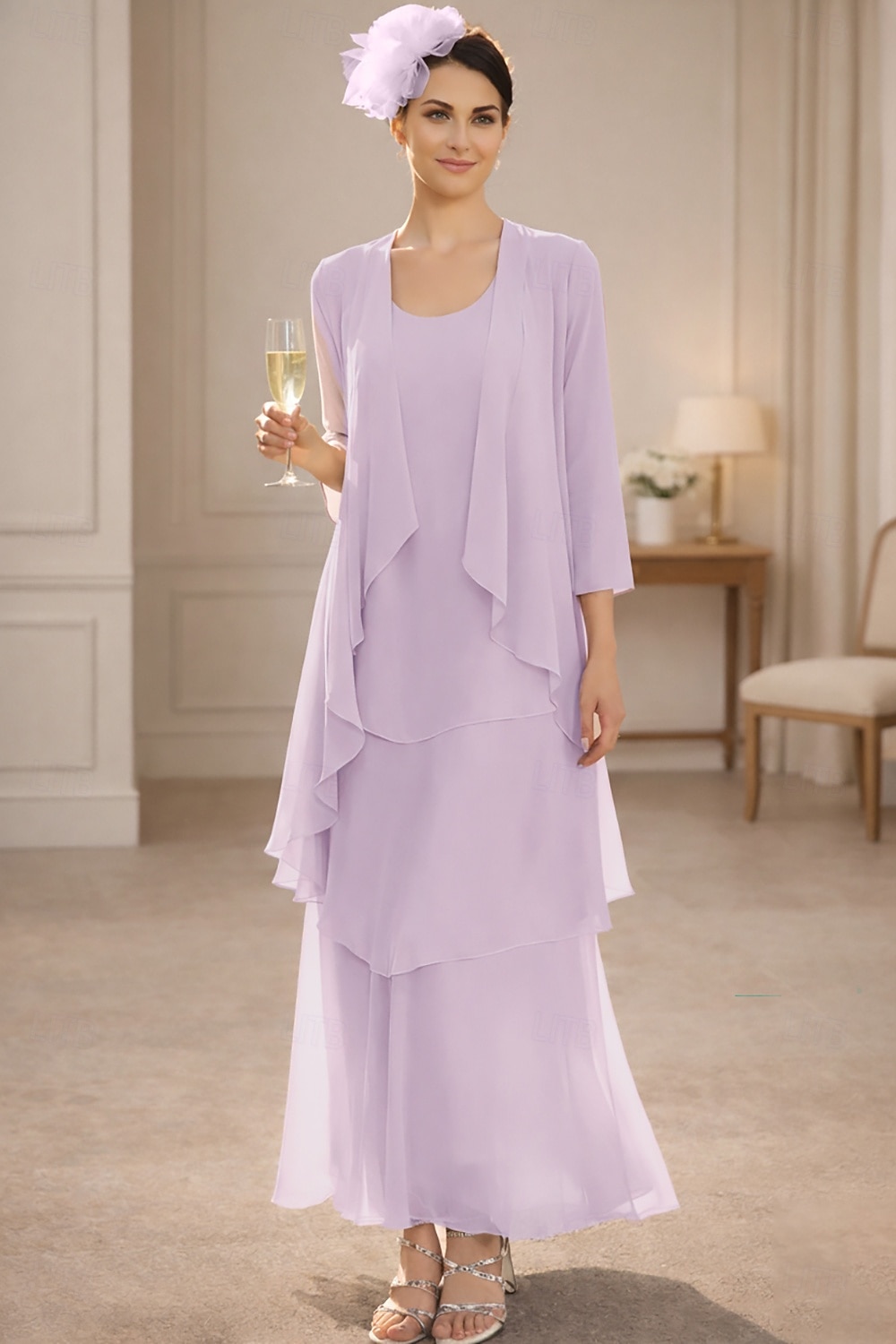 Sheath Column Ankle Length Wedding Guest Dress Mother of the Bride Dress Sleeveless V Neck Elegant Simple Wedding Guest Semi Formal Chiffon with Tier Solid Color 2026 - $172.99 –P7