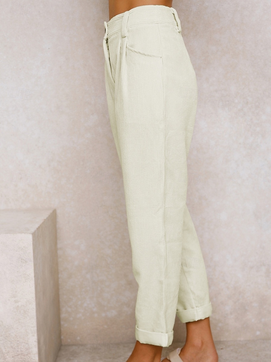 Dames Broek Corduroybroek Vrijetijdsbroek Recht Modieus Streetwear Basic Volledige lengte Hoge taille Effen Zak Comfortabel Inelastisch Dagelijks Vakantie Straat Zwart Wit Marineblauw Oranje Lente 2026 - $22.99 –P7