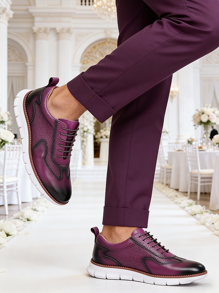 Tênis masculino de couro legítimo cor bordô, elegantes sapatos para noivo e padrinhos. de 2026 por $79.99 –P1