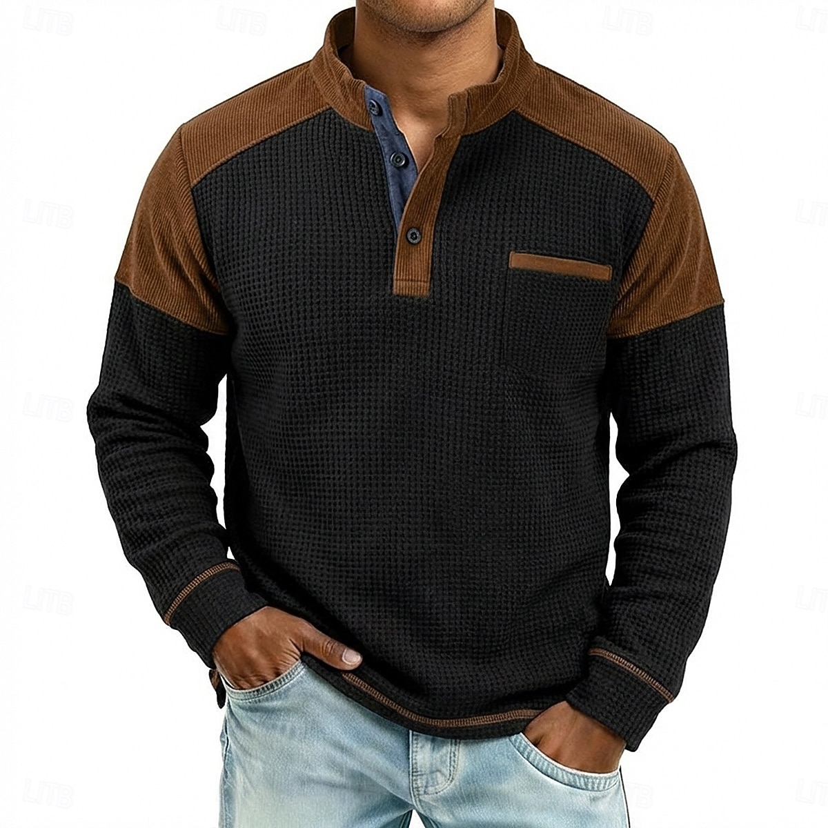 Per uomo Maglietta Waffle Maglietta Maglia Henley a nido d'ape Manica Lunga Henley Primavera & Autunno Tinta unica Patchwork Tradizionale / Vintage Casual Blocco di colore Puro Casuale Casa All'aperto del 2026 a $22.99 –P6