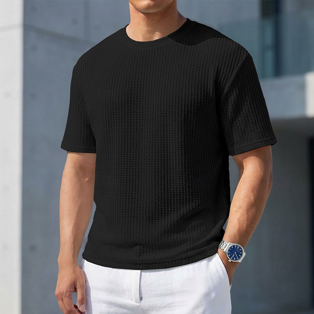 Miesten T-paita Lihaspaita Ribbineulos T-paita Lyhythihainen Lyhyt hiha Tiukka pyöreä kaula-aukko Kesä Tavallinen Pintakäsitelty Pit Strip Muoti Suunnittelija Perus Crewneck Kausaliteetti Loma Katu 2026 - $21.99 –P10