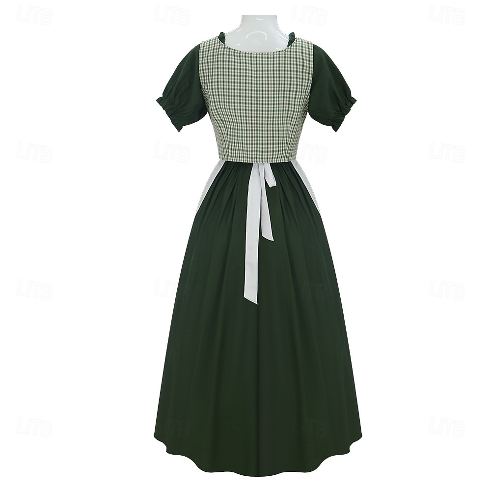 19° secolo anni 1800 Vecchio West Lunghezza al pavimento Vestito Abito da prateria Lunghe Ragazza pioniera Coloniale Guerra rivoluzionaria Plaid Scollo Tondo Costume Per donna Halloween Carnevale del 2026 a $84.99 –P3