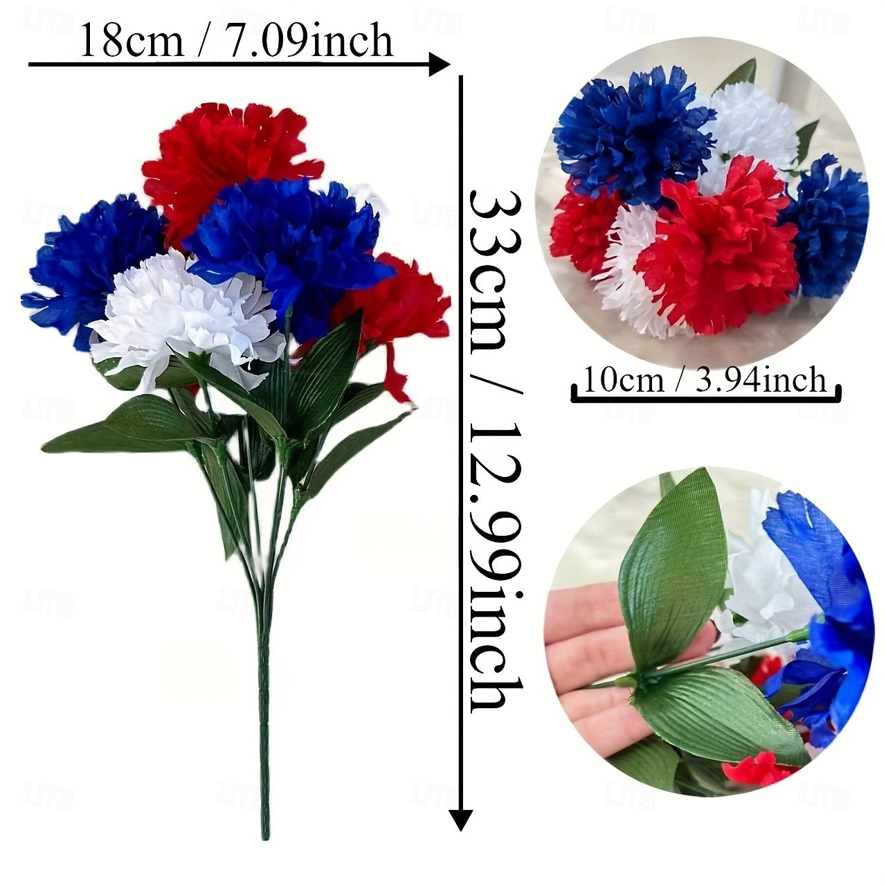5 balení hřbitovních květin na hrob, 7 hlav, umělé červené, modré, bílé, šeříkové, vlastenecké, umělé hedvábné květiny na hřbitov, Den veteránů, dekorace na stůl ke Dni nezávislosti, 4. července 2026 - $19.99 –P7
