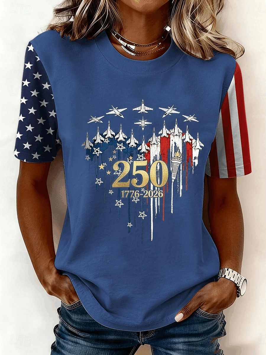 Unabhängigkeitstag Amerikanisches Jubiläum Patriotisches Frauen T-Shirt Druck Grafik Flagge Buchstabe Stilvoll Klassisch Lässig Kurzarm Rundhalsausschnitt Reguläre Oberteile Täglich Blau Schwarz Rot 2026 - $21.99 –P2
