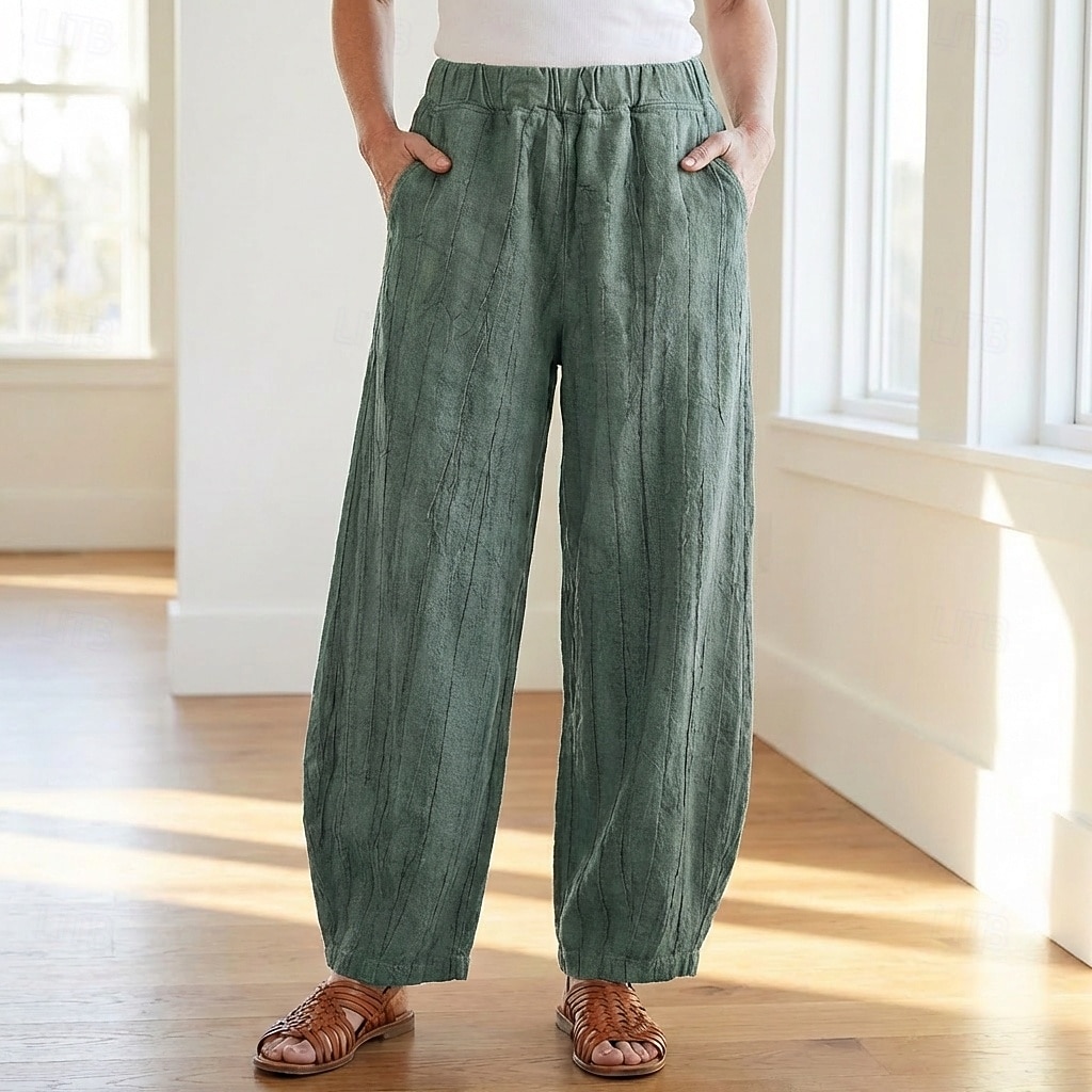 70% Linen Women's Linen Pants Chinos Summer Pants Bloomers Vacation Streetwear Basic Full Length Medium Waist Plain Pocket Elastic Waistband Comfy Inelastic Daily Outdoor Street Violet Teal Dark 2026 - $49.99 –P14