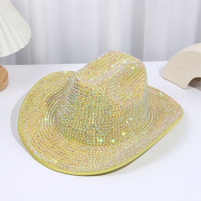 Neongrüner Strass-Cowboyhut für Damen, glitzernder Weltraum-Cowgirlhut mit funkelnden Kristallen, Disco-Partyhut für Musikfestivals, Junggesellinnenabschiede, Kostümaccessoires zum St. Patrick's Day 2026 - $29.99 –P1