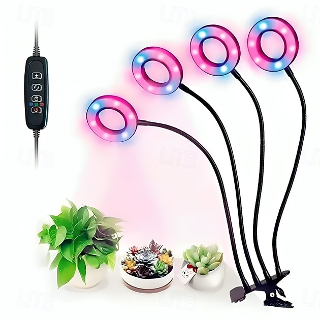 Luminária de LED para cultivo de plantas com 1/2/3/4 LEDs, espectro completo, 48 LEDs, temporizador, brilho ajustável, alimentação USB 5V, ideal para plantas de interior, hidroponia, hortaliças, de 2026 por $18.49 –P3