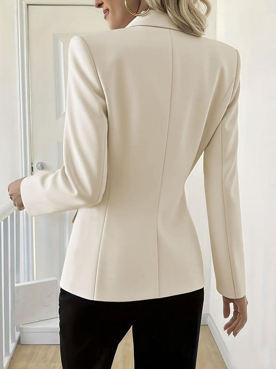 Mulheres Blazer Confortável Bolsos Moda Casual Tecido Escritório Festa Rua Roupa Diária Padrão Lapela Chanfrada Normal Manga Longa agasalhos Preto Branco Azul Marinha Primavera Outono de 2026 por $35.99 –P17