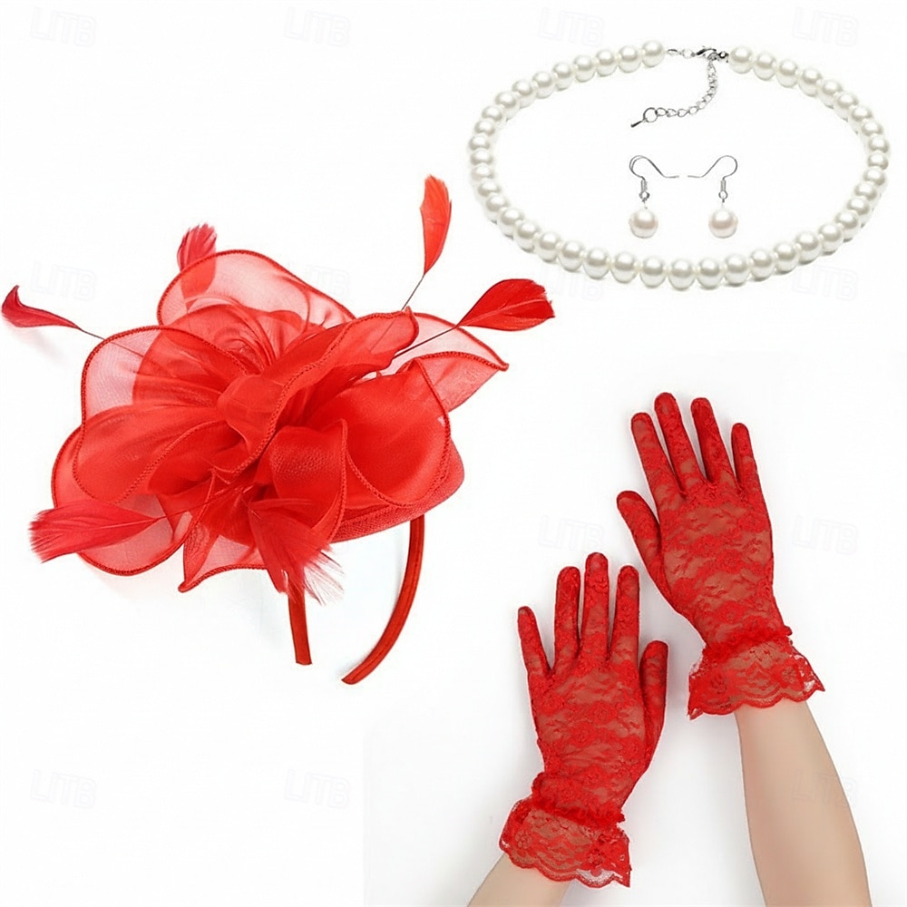 Set Derby Guanti Copricapo Collana con accessori Costume Per donna Mascherata Matrimonio Ascot Festival delle corse di cavalli Adulti Copricapo Guanti Orecchini del 2026 a $32.99 –P2