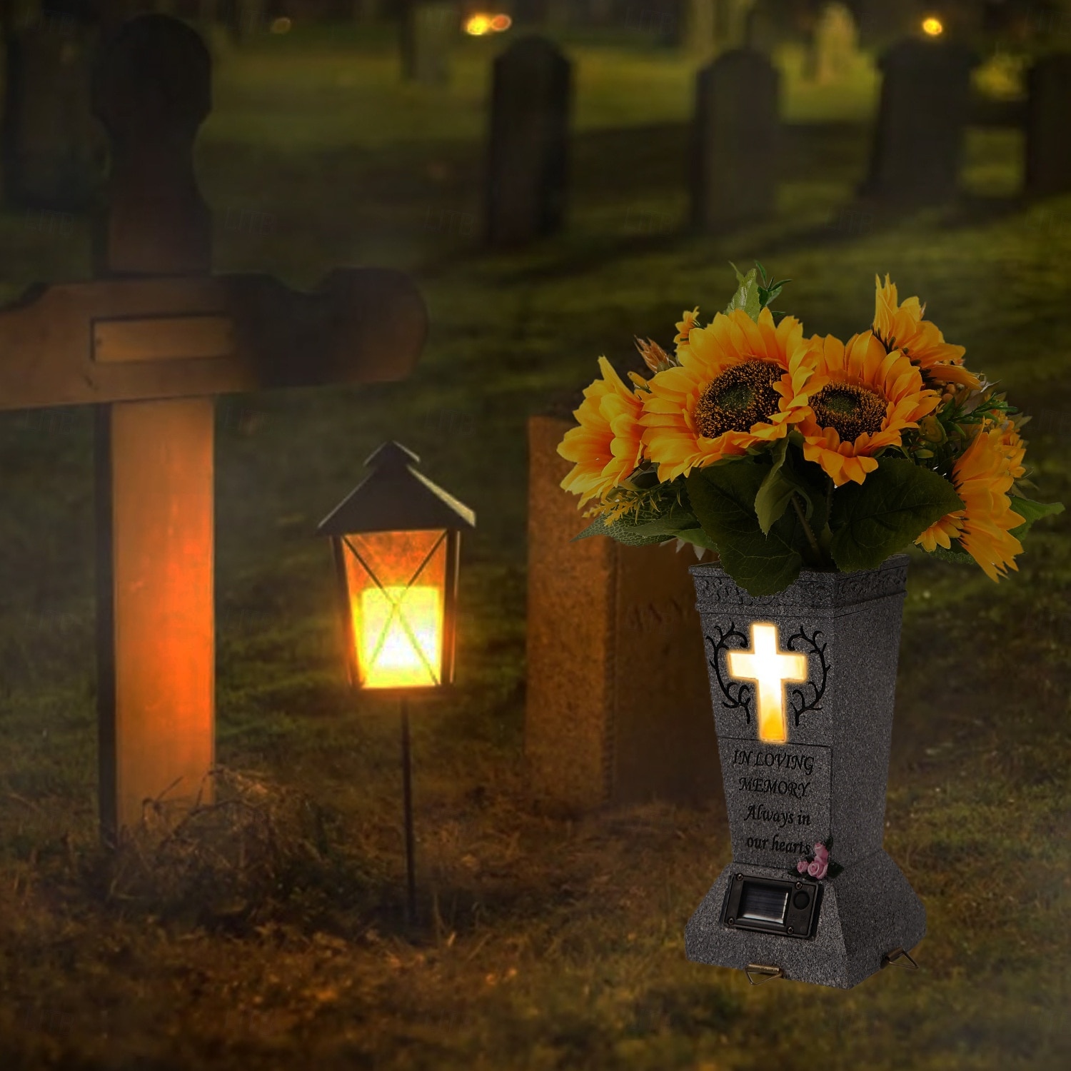 Cemetery Vase with Solar Cross LED, Decorations for Grave, Headstones Vases for Fresh/Artificial Flowers, Memorial Gifts 2026 - $28.99 –P3