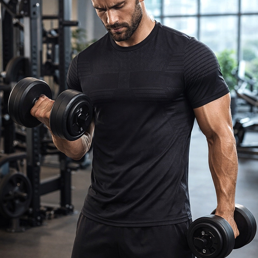 Herr Solid färg T-shirt för jogging Kompressionströja Atletisk skjorta Sport topp Sommar Kortärmad Snabb tork Fuktabsorberande Andningsfunktion Gymträning Gång Joggning Svart Vit Himmelsblå 2026 - $18.99 –P2