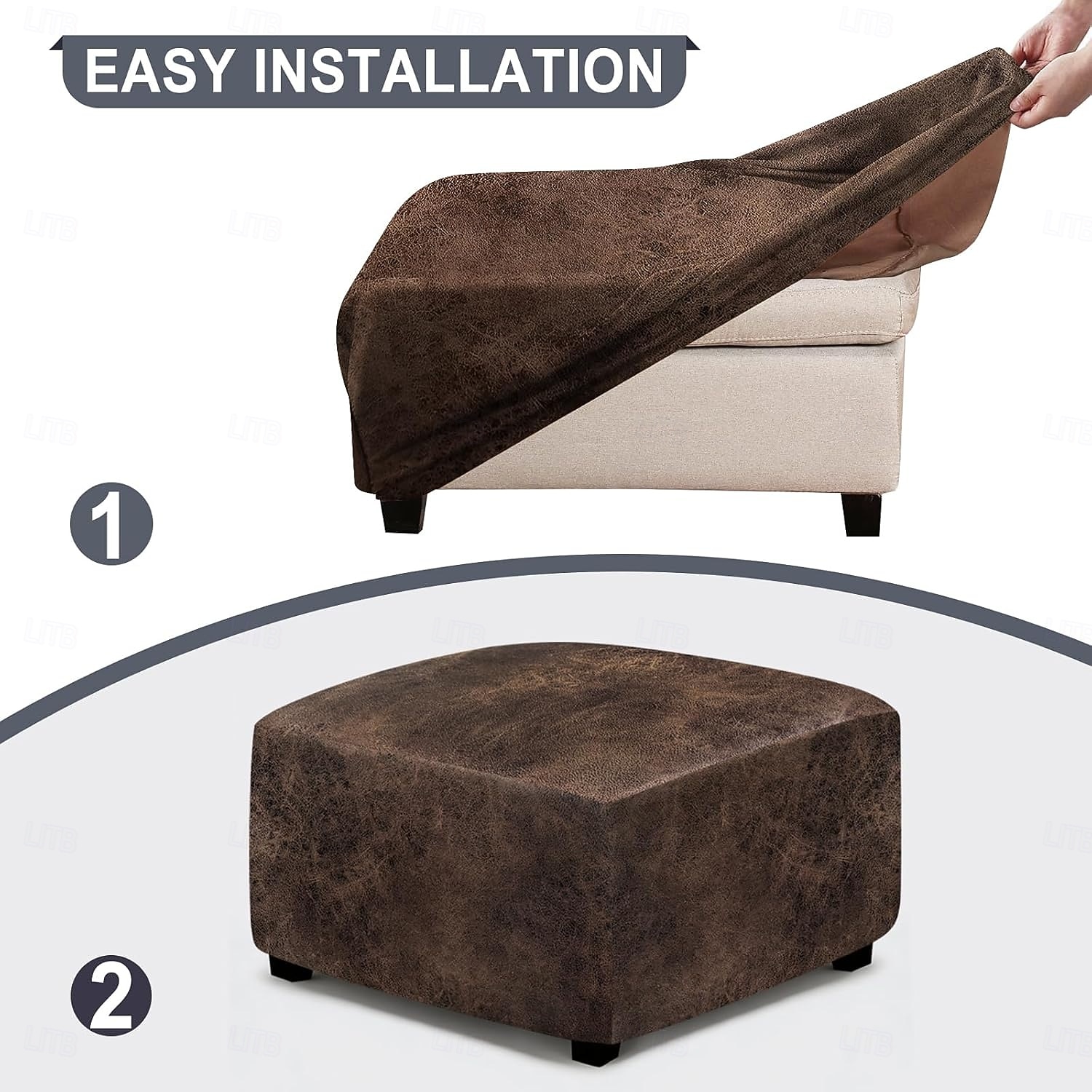 غطاء عثماني من جلد البولي يوريثان المقاوم للماء، أغطية كراسي مربعة صغيرة/كبيرة قابلة للتمدد، أغطية عثمانية مستطيلة الشكل بقاعدة مطاطية مانعة للانزلاق لمساند القدمين 2026 - $30.99 –P3