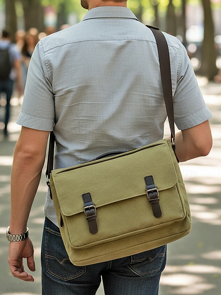 Ανδρική τσάντα ώμου από καμβά, πολύχρωμη τσάντα ώμου μεγάλης χωρητικότητας με χιαστί ώμο, casual vintage τσάντα εργασίας για φορητό υπολογιστή για καθημερινές μετακινήσεις, υπαίθριες δραστηριότητες και χρήση γραφείου 2026 - $29.99 –P4