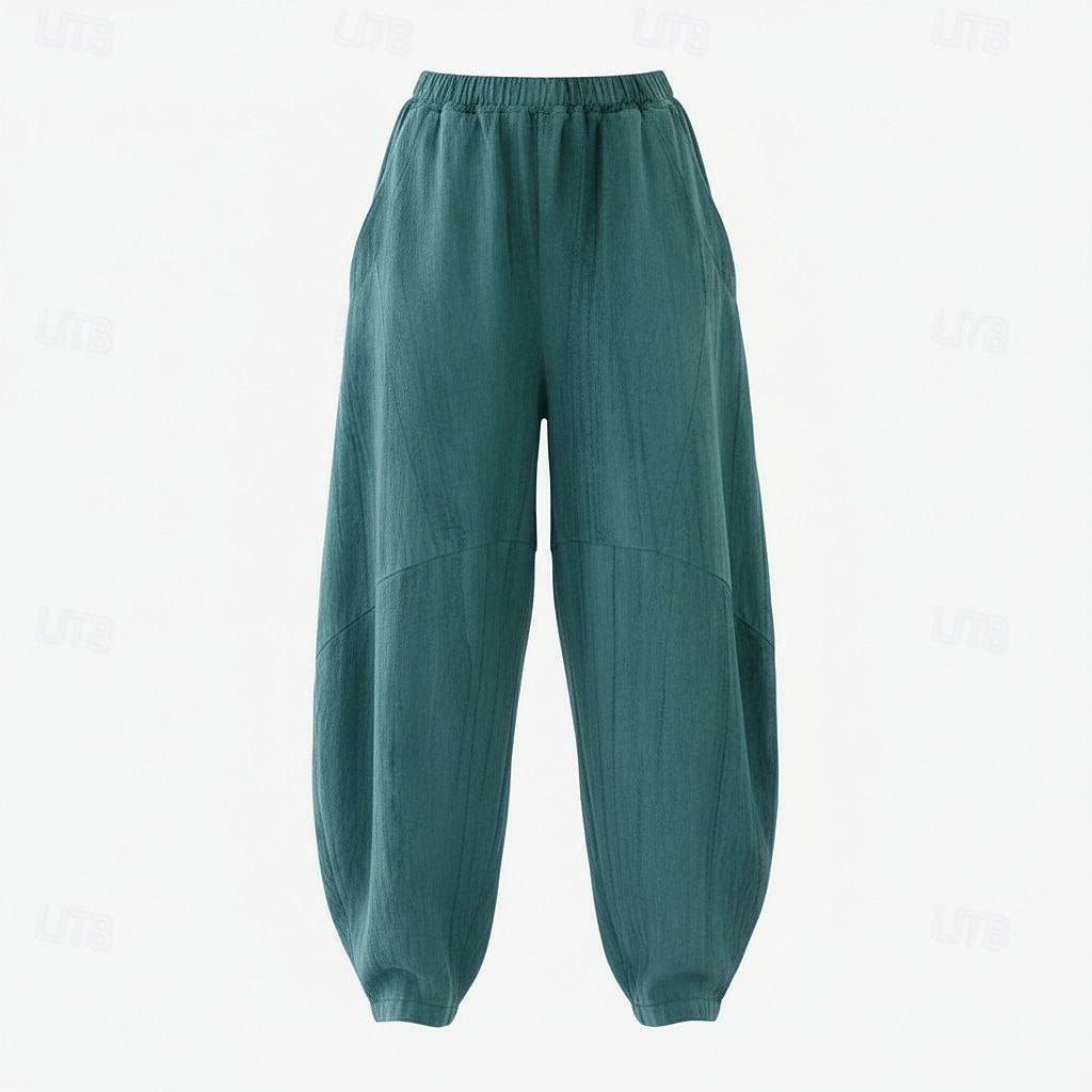 Women's Linen Bloomers Trousers Mid Waist Full Length Drawstring Pocket Vacation Blue Violet Green Summer Fall 2026 - $49.99 –P5