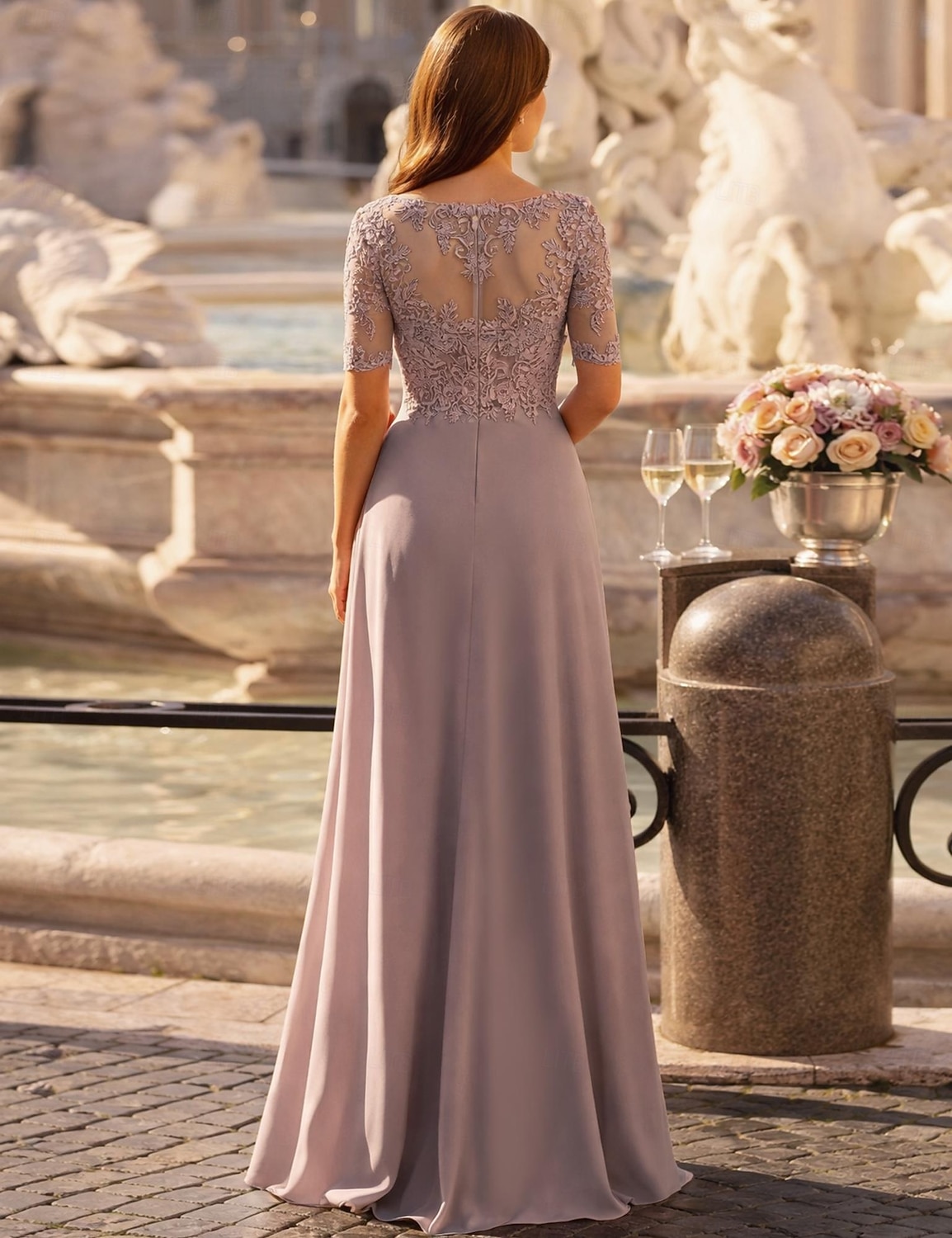 A-Line Asymmetrical Wedding Guest Dress Formal Dresses Evening Gown Mother  of the Bride Dress Short Sleeve V Neck Elegant Simple Formal Wedding Guest  Formal Evening Chiffon with Pleats 2026 - kr.1339