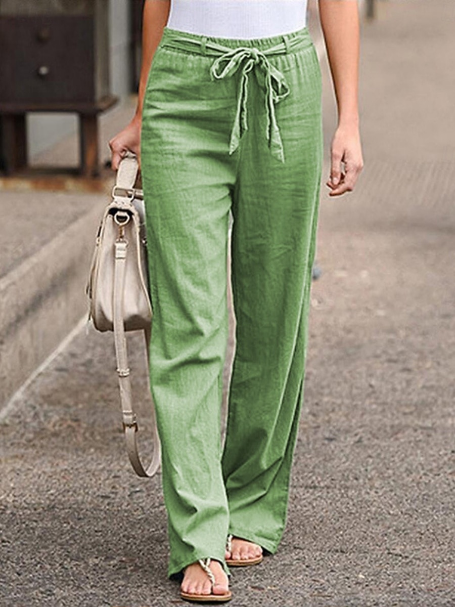 Dam Brett skaft Långbyxor Casual byxor Semester Mode Streetwear Fullängd Hög midja Slät Snörning Ficka Elastisk midja Komfort Oelastisk Dagligen Semester Gata Svart Vit Marinblå Grön Sommar Vår Höst 2026 - $19.99 –P5