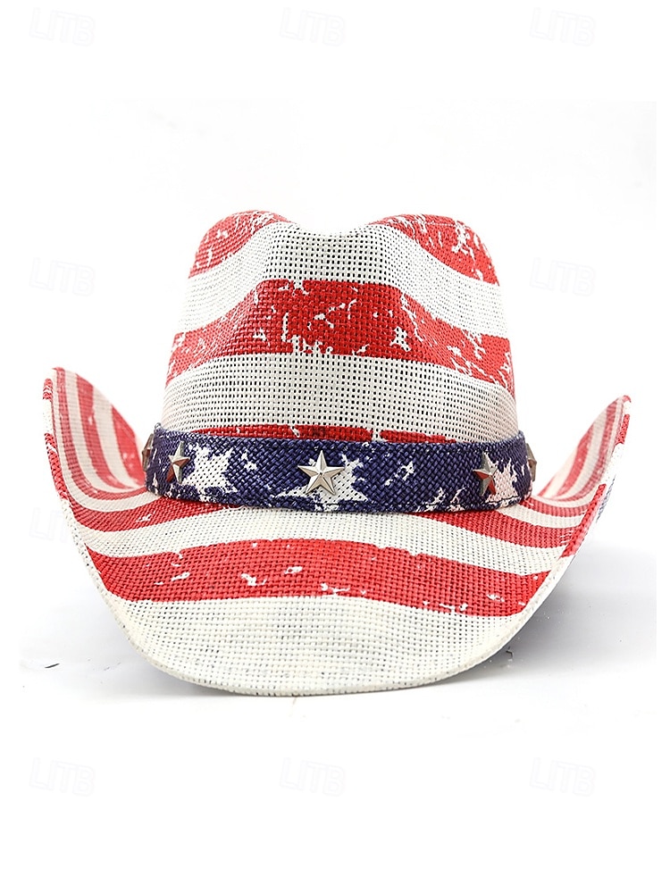 250. výročí Spojených států pánský slaměný westernový klobouk s potiskem vlastenecké vlajky prodyšný tkaný fedora styl v několika designech festivalové prázdninové a volnočasové nošení 2026 - $29.99 –P12
