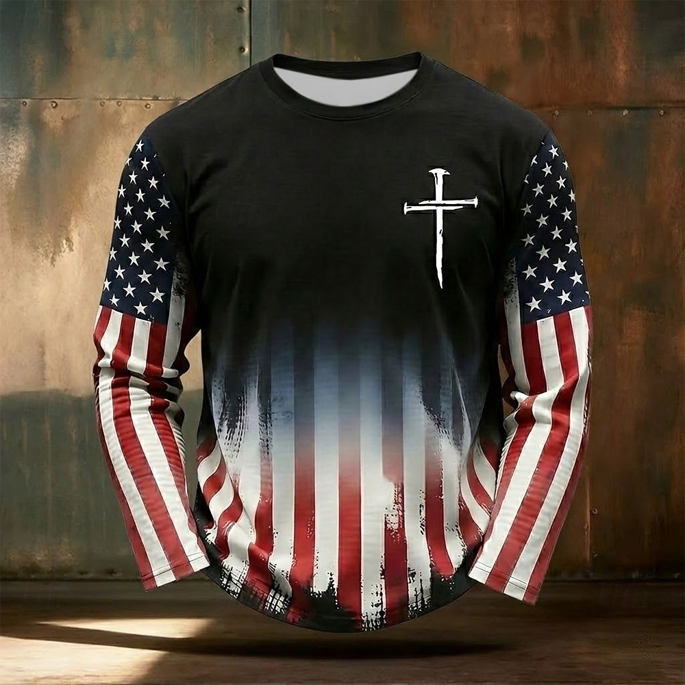 4 luglio 2026 250° Memorial Day Maglietta a maniche lunghe da uomo con Bibbia Patriottica Patriot Bandiera Americana Casual del 2026 a $23.99 –P1