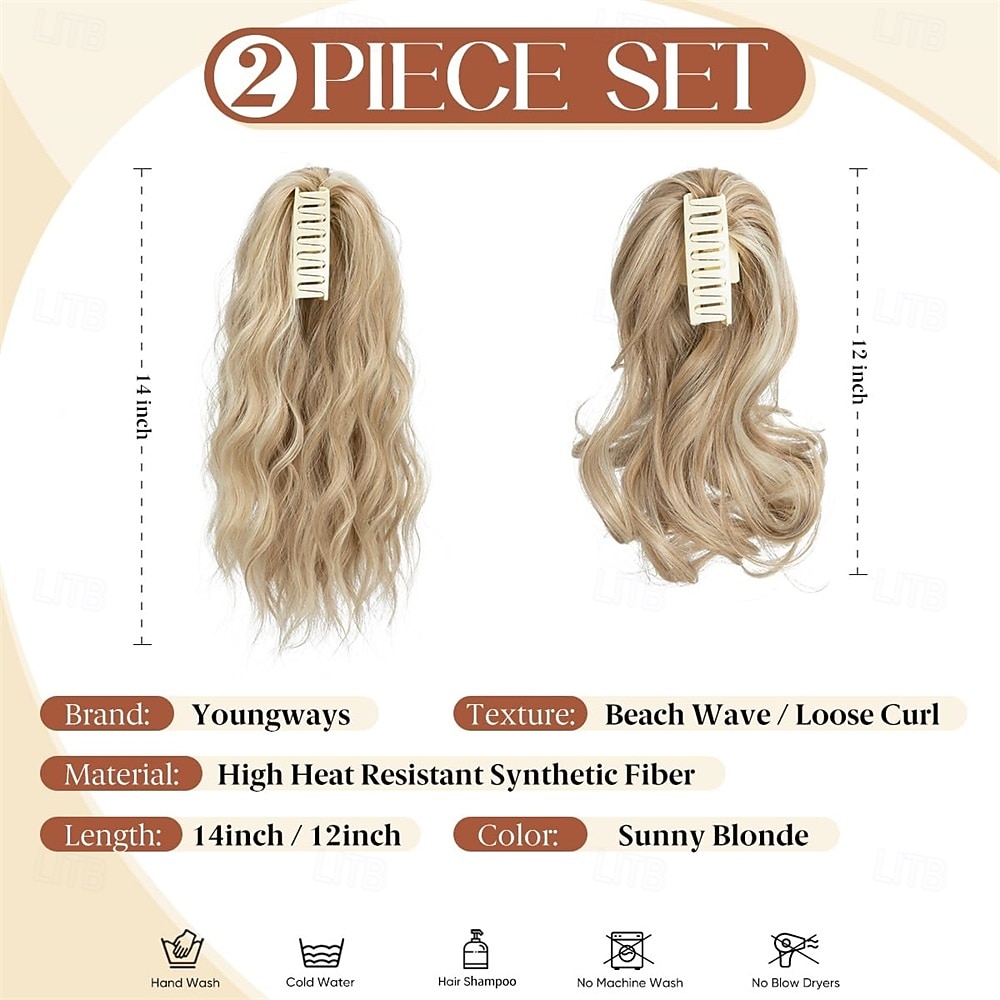 2 PCS Ponytail Extensions Claw Clip Short Pony Tails Wavy Curly Synthetic Hairpieces for Women 12 Inch 14Inch Set 2026 - $33.99 –P5