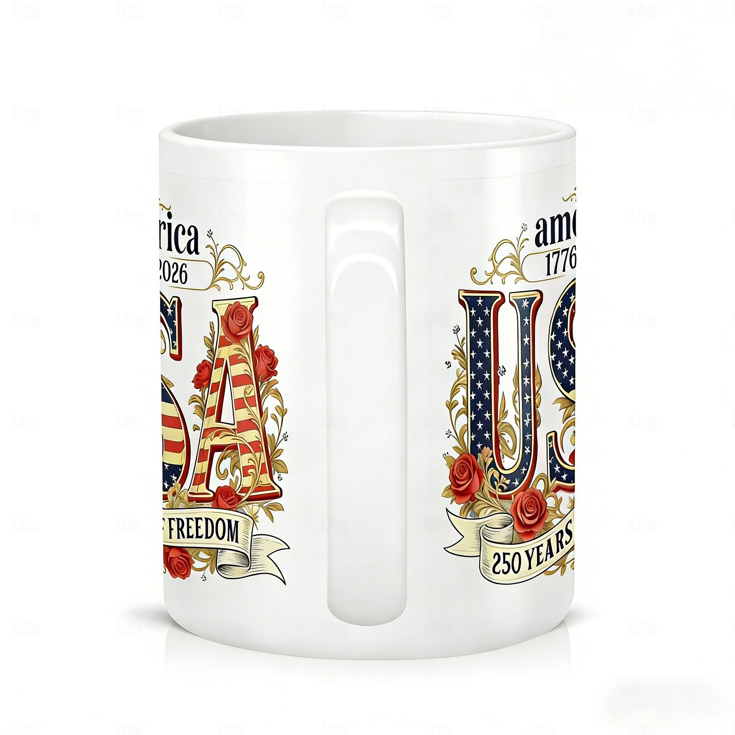Amerikai 250. évfordulós kerámia kávésbögre, 11.2/15.2 oz-os fehér bögre amerikai zászlóval &250 éves, félszáz éves kerámia kávésbögre, 1776-2026 America 250, ideális irodába vagy gyűjtőknek 2026 - $16.99 –P5