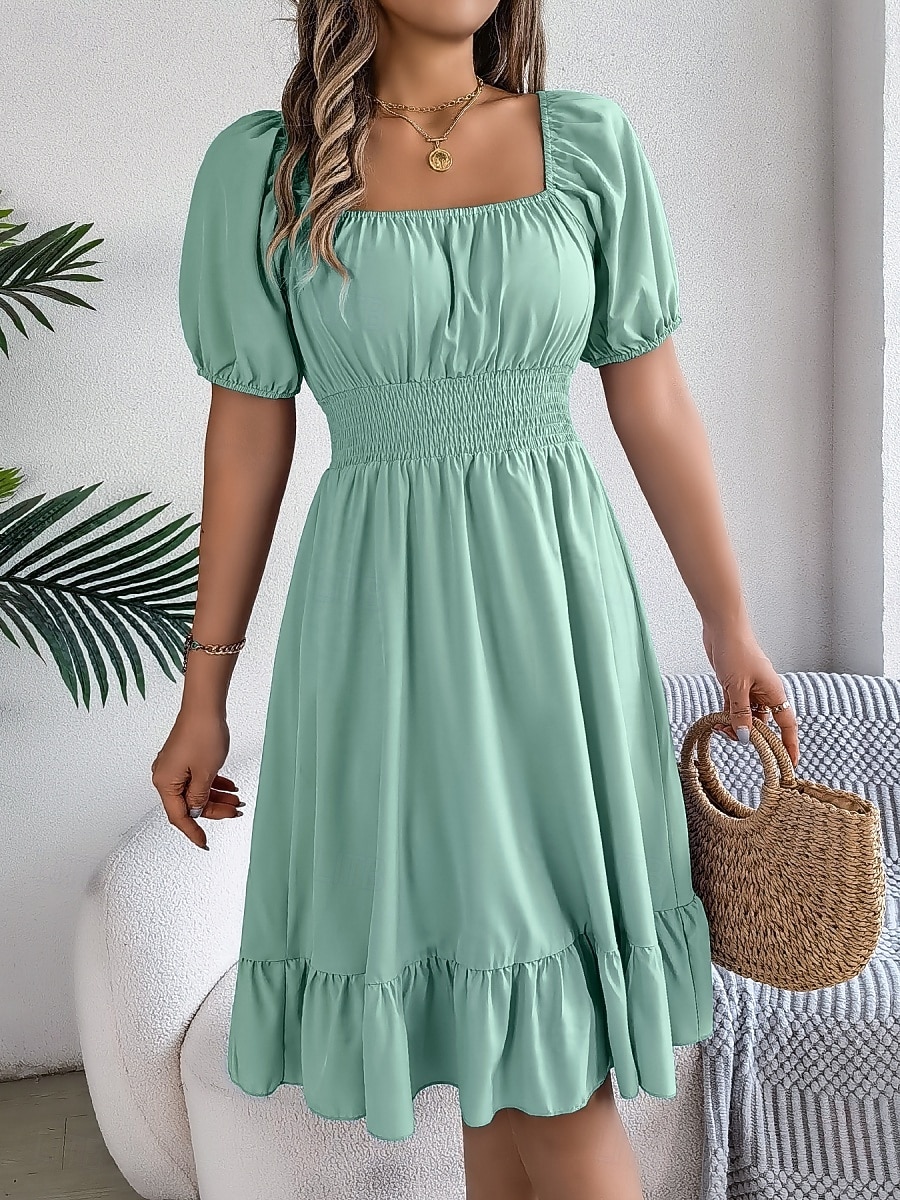 Per donna Mini Abito Abito a trapezio Abito Estivo Casual Quotidiano Vestibilità regolare Semplice Manica Corta Collo quadrato Blu Nero Rosa Marrone chiaro Estate del 2026 a $33.99 –P2