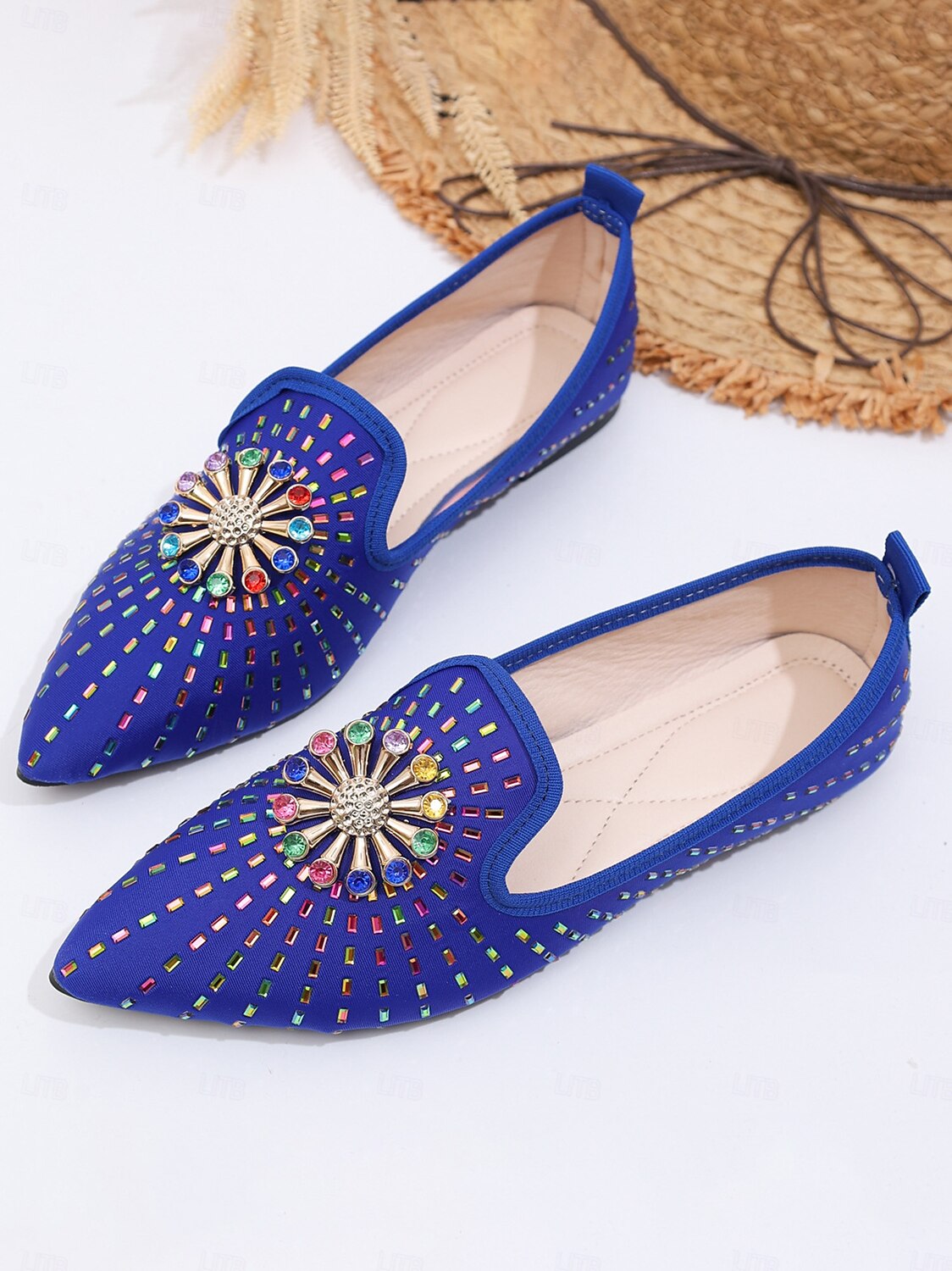 damskie niebieskie haftowane płaskie buty ślubne - eleganckie płaskie buty dla matki panny młodej na ślub kościelny 2026 - $29.99 –P4
