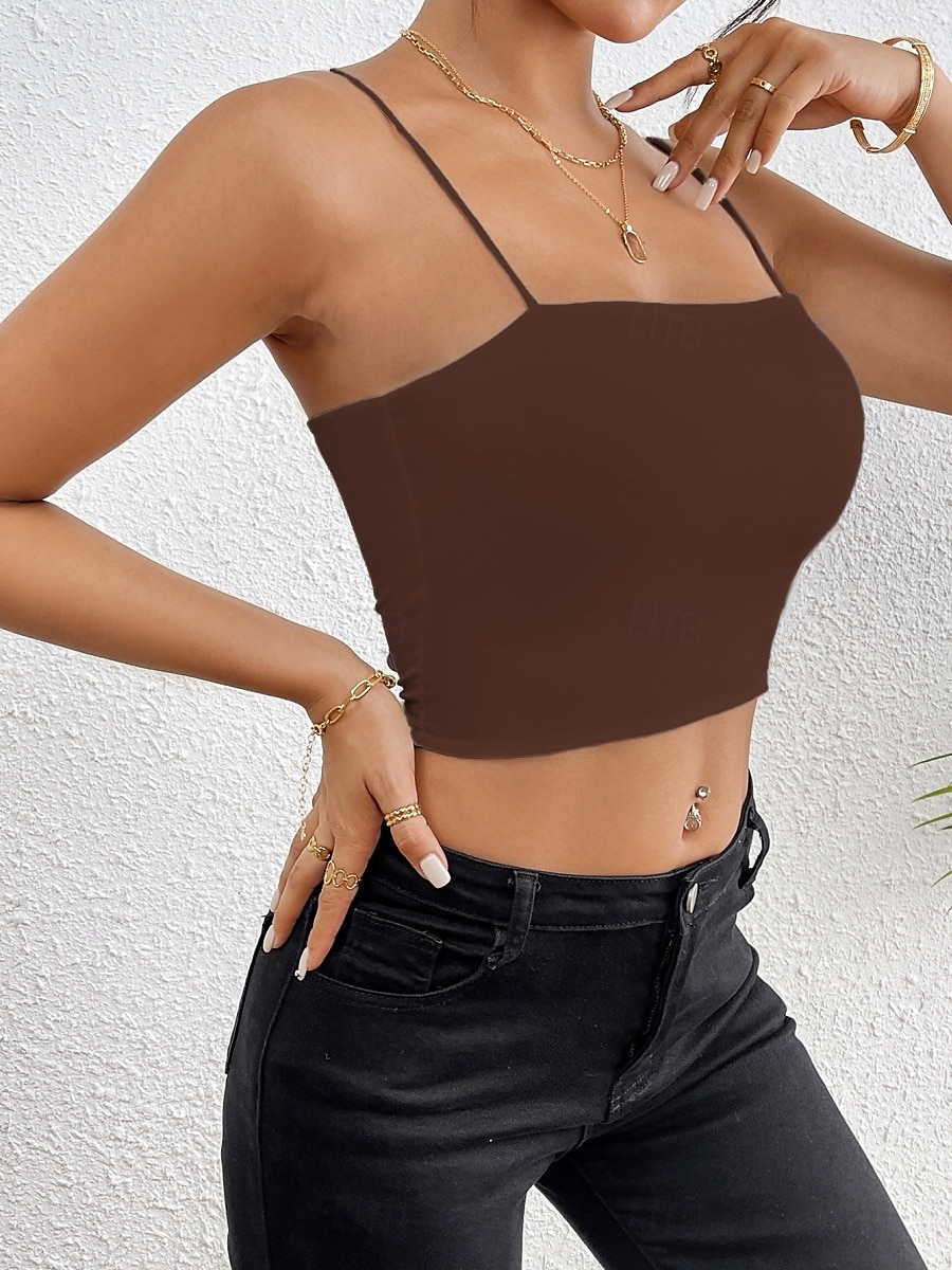 Naisten Hihaton Pusero Camisole Tank Top Tavallinen Tyylikäs Seksikäs Moderni Hihaton Nelikulmainen kaula-aukko Rajaa topit Päivittäin Pyhäpäivä Bile Musta Valkoinen Viini Rubiini Ruskea Kesä Kevät 2026 - $11.49 –P18