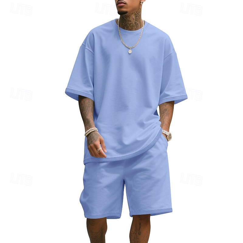 Męskie T-shirt Garnitury 2 sztuki stroje Koszulka i spodenki Krótki rękaw Półgolf Lato Równina Moda Codzienny 2-częściowa Codzienny Urlop Dzienne zużycie Zgniła zieleń Czarny Biały Top Tee dla 2026 - $31.99 –P12