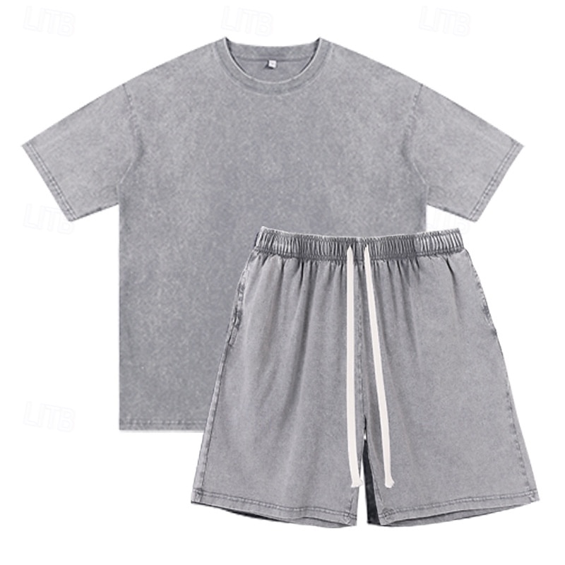 Men T-shirt Suits Tracksuit Shorts and T Shirt Set Short Sleeve Crew Neck Summer Color Block Gymnatics Casual 2 Piece Distressed Casual Vacation Daily Wear Army Green Black Gray Top Tee for Men 2026 - $35.99 –P8