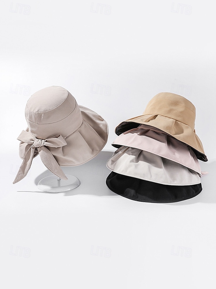 قبعة شمسية نسائية من البوليستر بحافة عريضة مزينة بفيونكة، قابلة للطي لحماية من الأشعة فوق البنفسجية، متوفرة بألوان متعددة، لون أنيق مناسب لعطلة الربيع والارتداء اليومي غير الرسمي 2026 - $11.99 –P9
