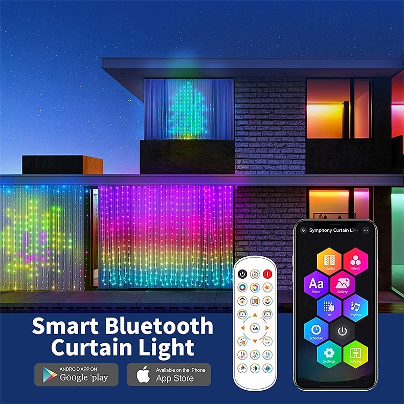 Умные программируемые шторные светильники с защитой от воды IP44, RGB-подсветка с возможностью изменения цвета и добавления текста по вашему желанию. &гирлянда с различными узорами, светодиодными 2026 - $55.99 –P1