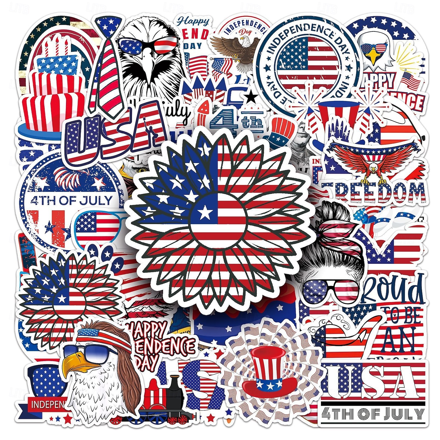 200 stuks 4 juli stickers, 4 verpakkingen van 50 patriottische waterdichte vinylstickers voor waterflessen en laptops, stickers met de Amerikaanse vlag voor Onafhankelijkheidsdag voor kinderen, 2026 - $11.99 –P2