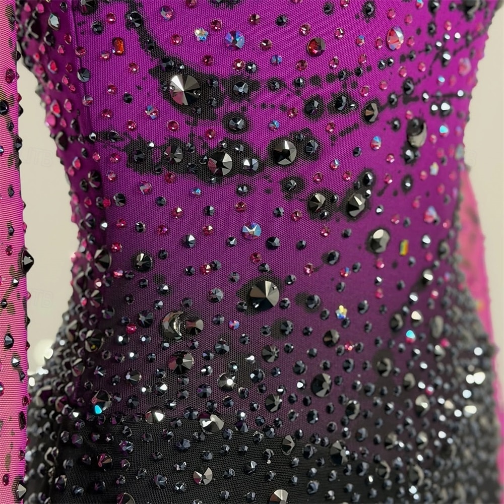 Abito da pattinaggio artistico Per donna Pattinaggio sul ghiaccio Vestito Lilla Patchwork Schiena aperta Elasticizzato Allenamento Competizione Vestiti da pattinaggio sul ghiaccio Classico Cristallo del 2026 a $378.79 –P4