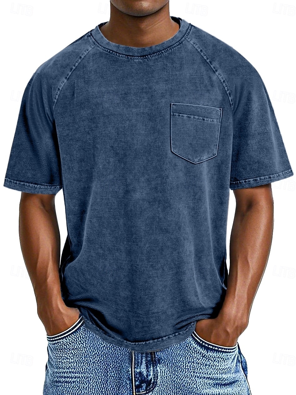 Herren Baumwoll-T-Shirt Gewaschenes Hemd T-Shirt Kurzarm Rundhalsausschnitt Sommer Frühling Ganzjahres Einfarbig Einfach Retro Vintage Betrübt Tasche Stückgefärbt Gewaschen Lässig Urlaub Straße 2026 - $28.99 –P3