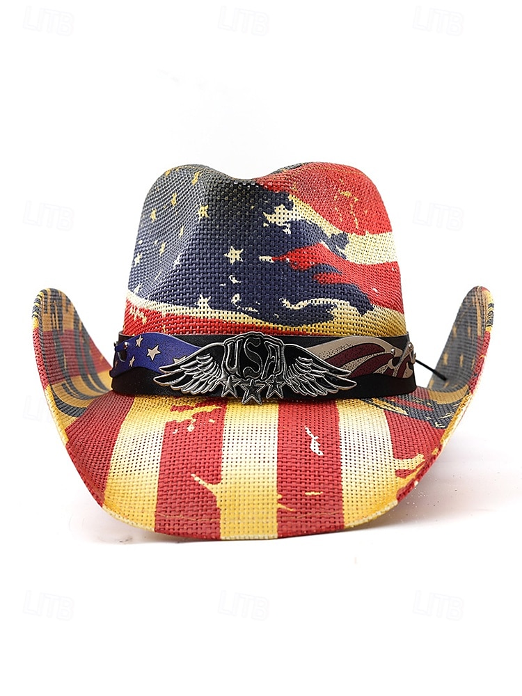 250. výročí Spojených států pánský slaměný westernový klobouk s potiskem vlastenecké vlajky prodyšný tkaný fedora styl v několika designech festivalové prázdninové a volnočasové nošení 2026 - $29.99 –P5