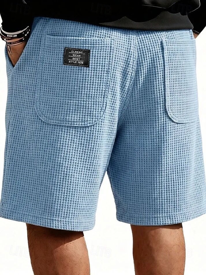 Homme Gauffré Shorts d'été Shorts de plage Cordon de serrage Taille Élastique Jambe Droite Uni Confort Doux Longueur Genou Quotidien Plage Mode Chic & Moderne bleu marine Non Elastique de 2026 ? $22.99 –P5