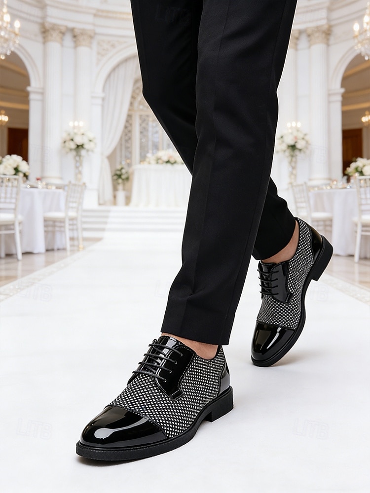 scarpe formali da uomo in similpelle a quadri bianchi e neri, calzature da matrimonio e da cerimonia per uomo del 2026 a $32.99 –P2