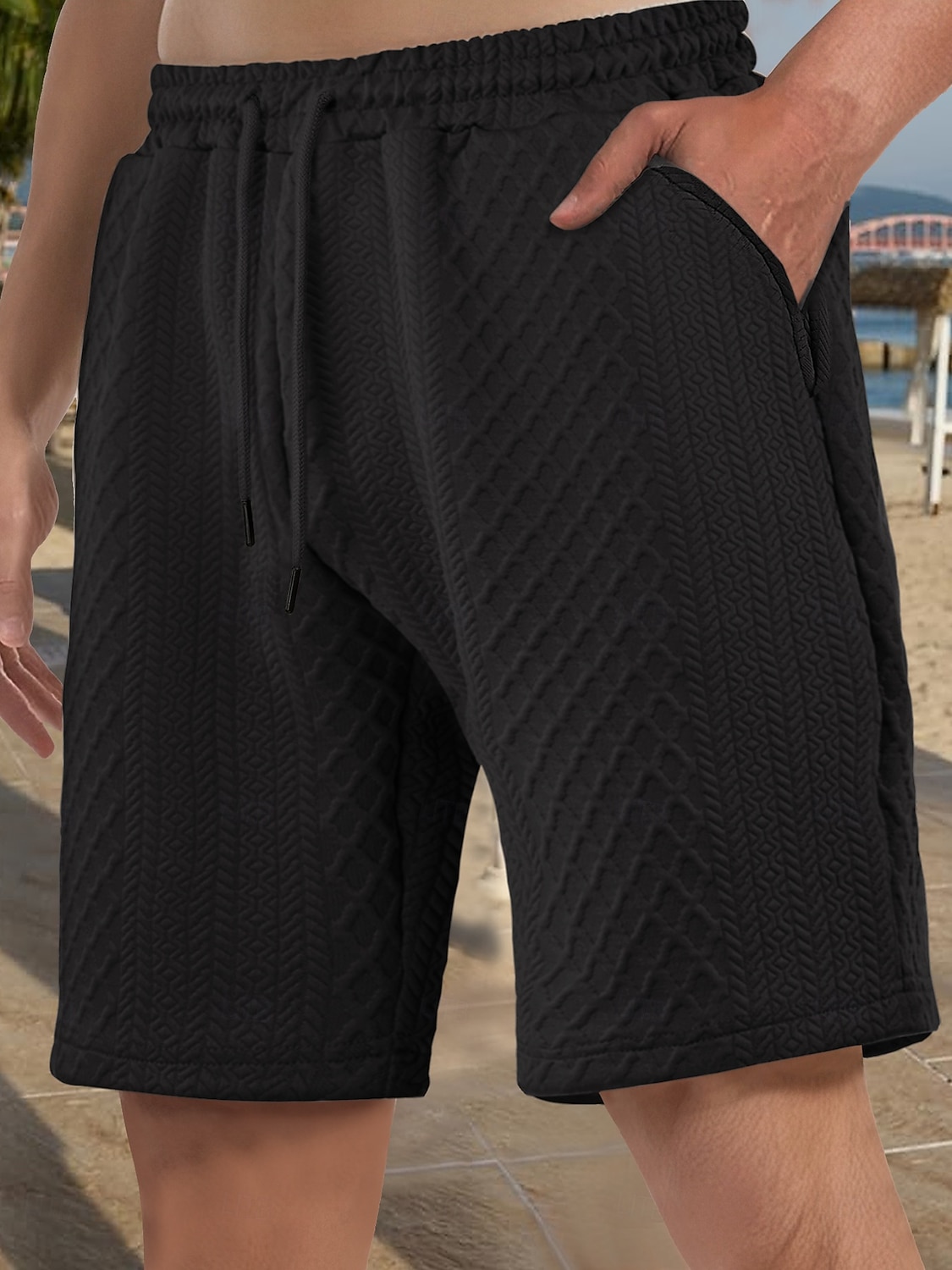 Herr Shorts Casual shorts Jacquard Slät Strukturerad Komfort Andningsfunktion Över Knät Ledigt Utomhus Strand Semester Mode Ljusgrå Microelastisk 2026 - $18.99 –P3