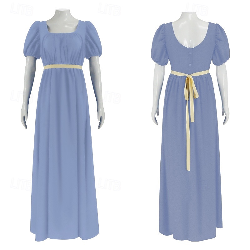 19. Jahrhundert Regency-Zeit Knöchellänge Kleid Kurze Ärmel Prinzessin Dame Edelfrau Einfarbig Quadrathals Kostüm Damen königlich Halloween Karneval Teegesellschaft LARP Renaissance-Messe Erwachsene 2026 - $58.99 –P5