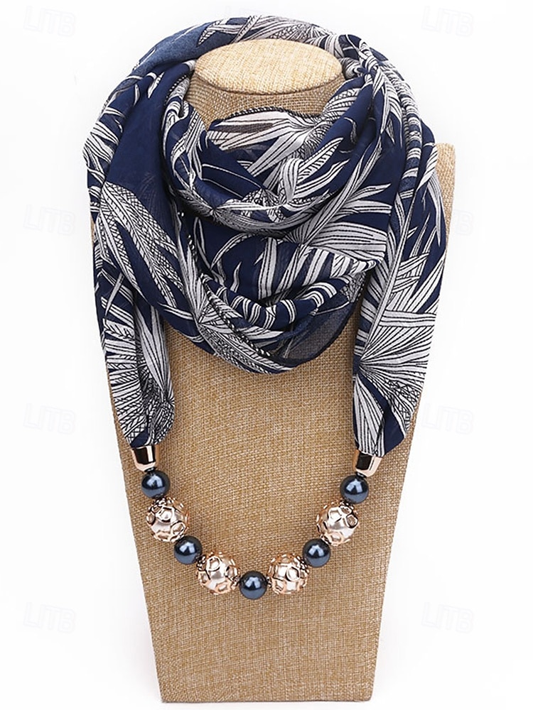 Damhalsband i bohemisk chiffong, mjuk polyesterhalsduk med blommönster och pärlhänge, lätt modeaccessoar för kvinnor, perfekt för vardagskläder, semester och resor. 2026 - $11.99 –P7