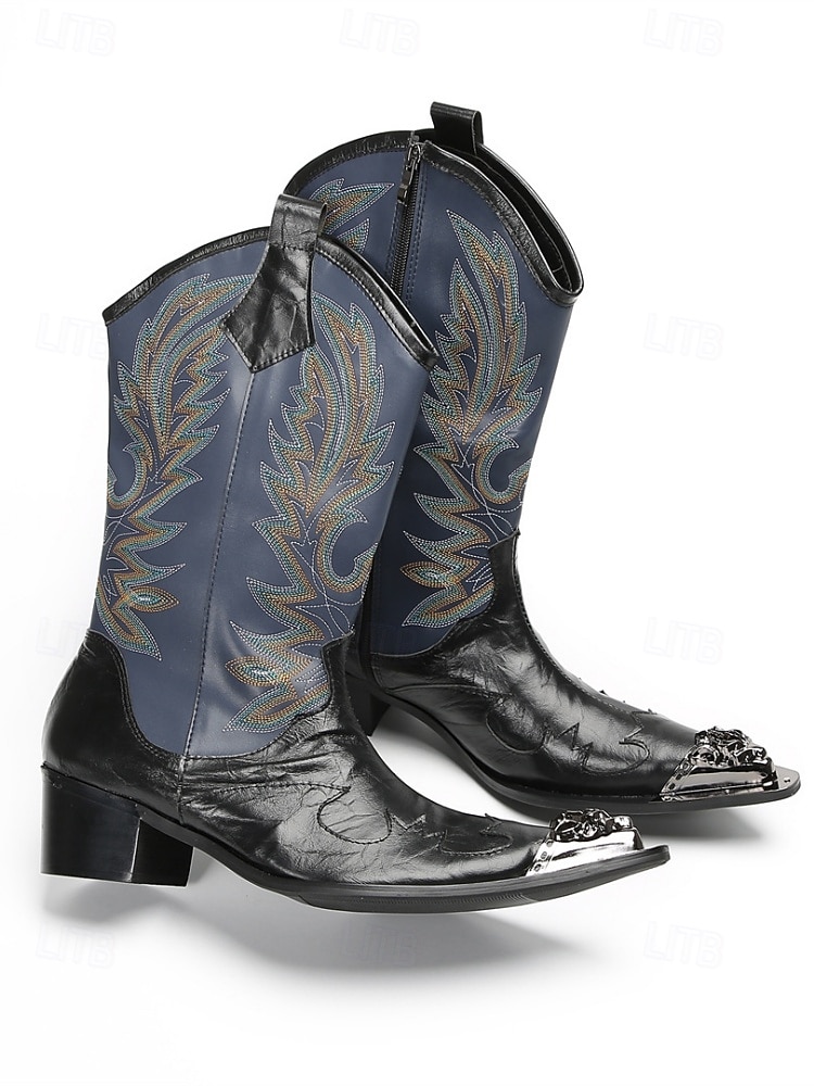 Echte leren cowboylaarzen voor heren met een opvallend bloemenpatroon, stijlvolle westernlaarzen voor een muziekfestival. 2026 - $189.99 –P10