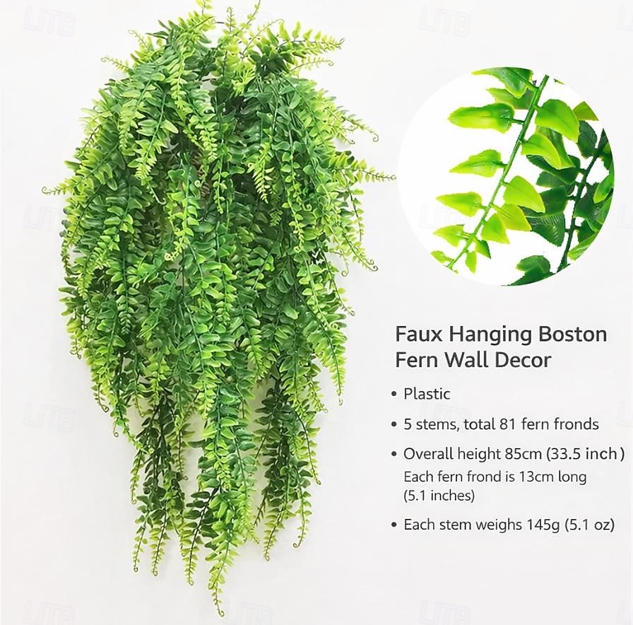 4 kusy umělých závěsných rostlin z bostonské révy, umělé kapradiny, břečťanu, umělé vinné listy, ratan, pro venkovní a vnitřní dekoraci, závěsné košíky, svatební hostiny, girlandy, dekorace 2026 - $24.99 –P2
