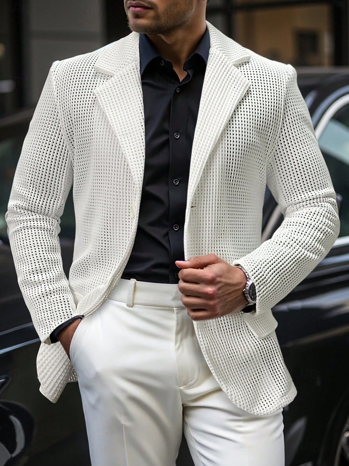 Bărbați Jachetă blazer Guler crestat Urât Modă Ușor Mată Blazer Alb Slim Fit Doi nasturi la un singur piept 2026 - $40.99 –P1