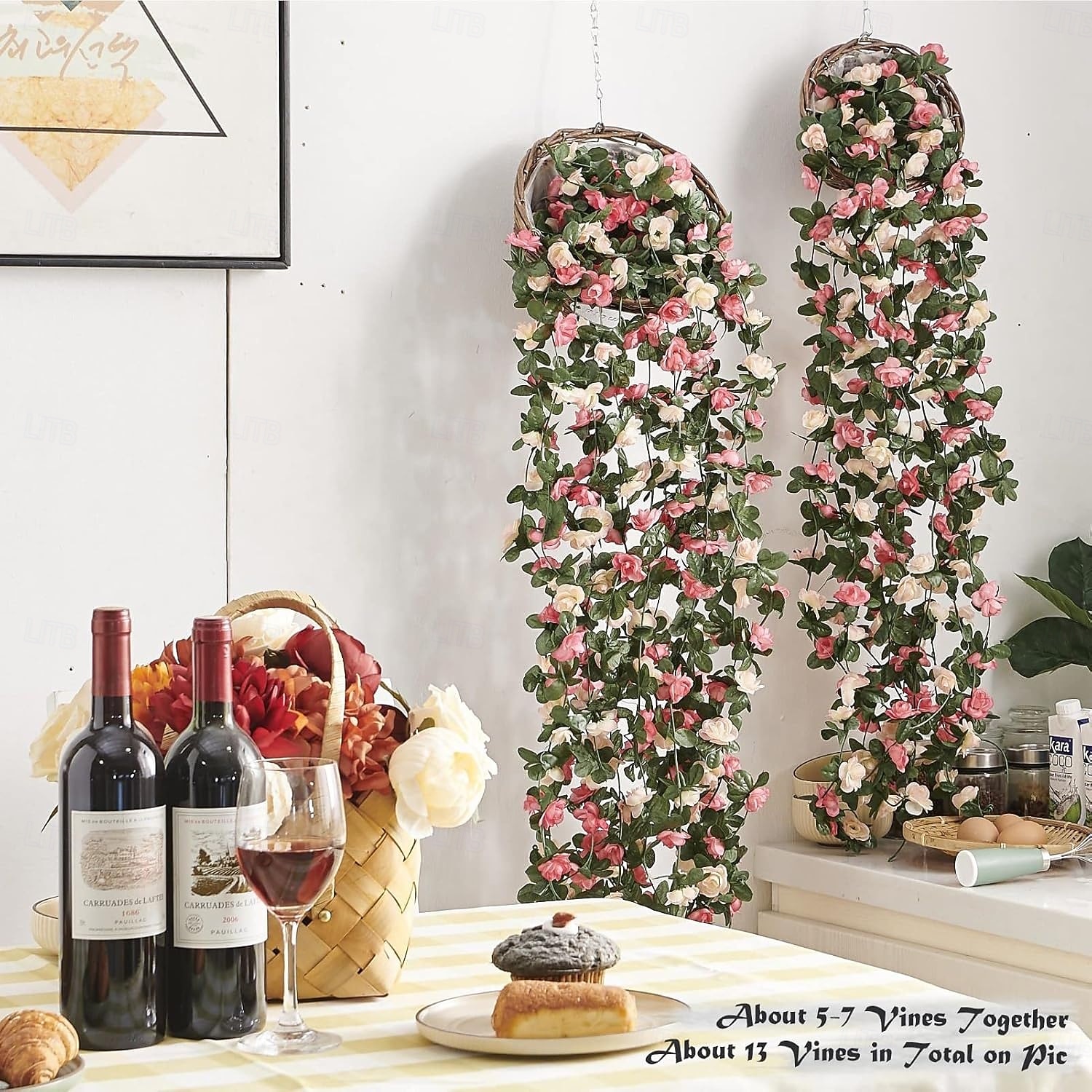 8 stuks x 2,5 meter bloemenslinger van kunstmatige rozen met groene bladeren, hangende neprozenslinger voor kamer, feest, huis, bruiloft, verjaardag, kerst, muur, boogdecoratie, lente roze bloemen 2026 - $29.99 –P4