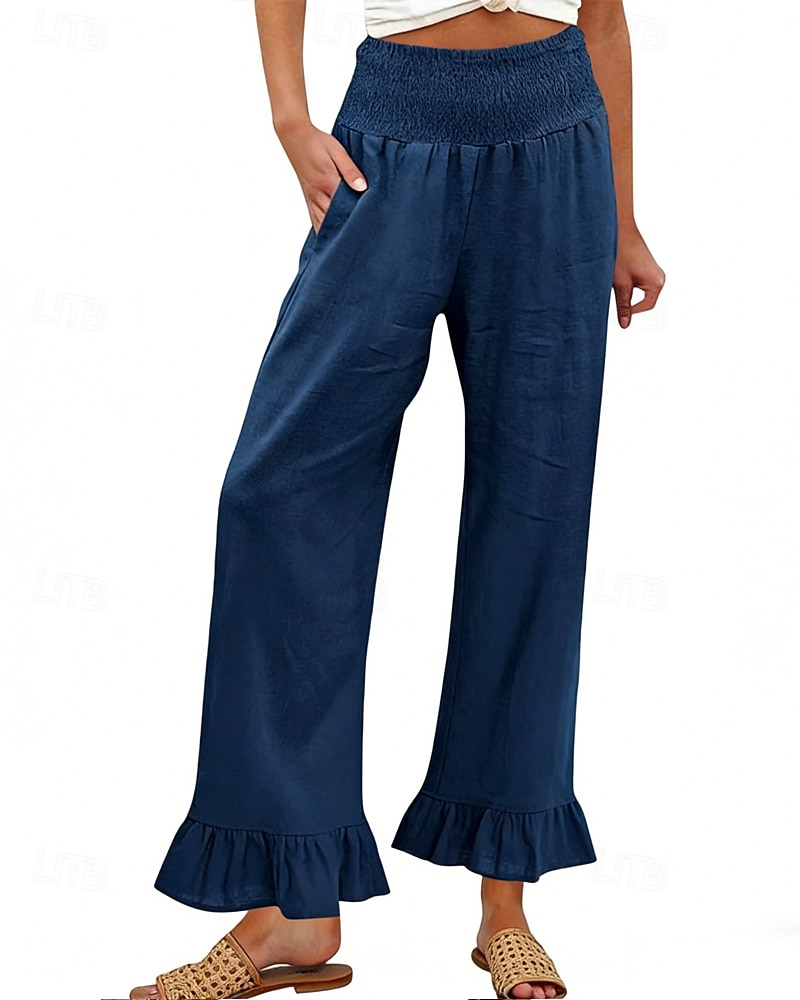 Pentru femei Pantaloni Pantaloni casual Drept Modă Șic Stradă De Bază Lungime totală Talie Înaltă Simplu Buzunar Talie elastică Comfortabil Inelastic Zilnic Vacanță Stradă Albastru piscină Negru 2026 - $26.99 –P5