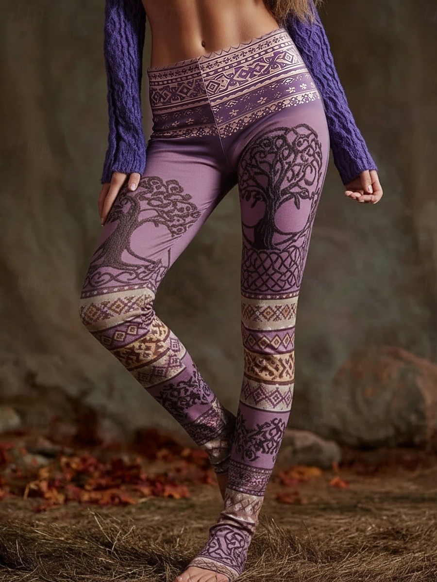 Femmes Leggings Leggings confortables Vacances ancien Style Ethnique Longueur complète Taille haute Graphique Impression Confortable Élastique Occasionnel Quotidien Vacances Jaune Violet Printemps de 2026 ? $19.99 –P1