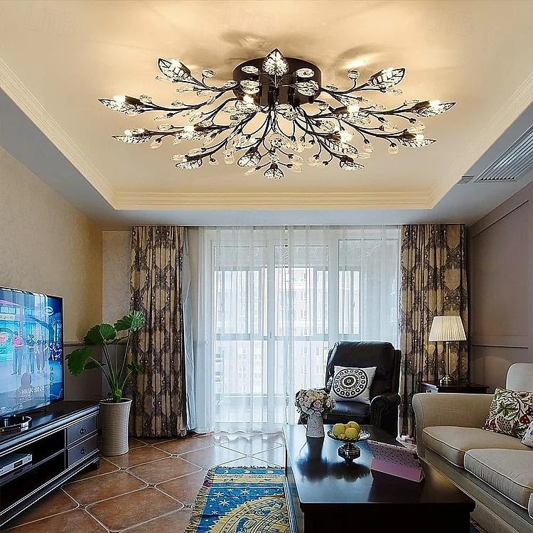 مصابيح سقف 15-ضوء 90 سم LED كريستال فلوش جبل تشطيبات معدنية مطلية أنيقة وعصرية 200-240 فولت / 110-120 فولت تصميم زهرة 2026 - $366.49 –P7